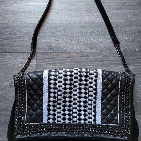 Zara Black Suede Leather Handbag Clutch Embellished Metal Like New Purse - Picture 4 of 9